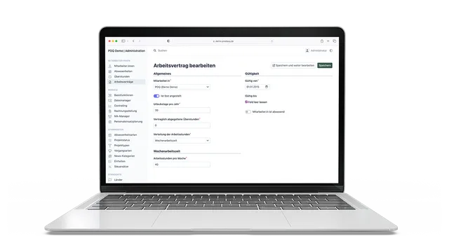 Verwalten Sie Arbeitszeiten und Verträge flexibel und schnell